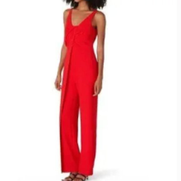 Trina Turk Hedy Jumpsuit Sleeveless V-Neck Pleated Front Straight Leg Red 8 - Picture 7 of 8